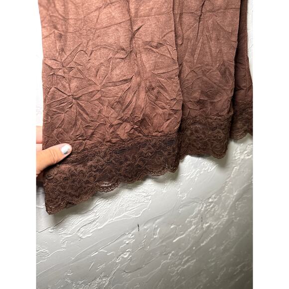 Maurices brown lace trim babydoll crinkle y2k cami womens small fairy grunge - Picture 3 of 8